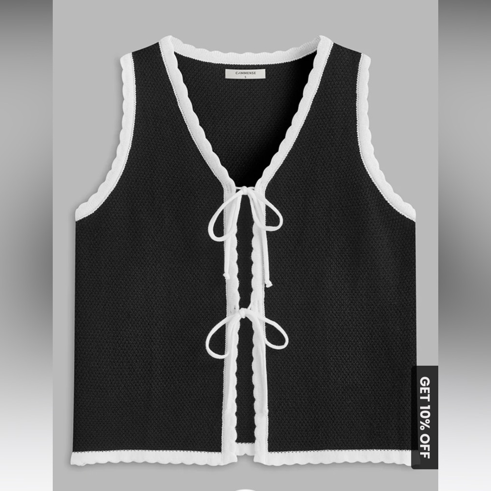 Black and White Sleeveless Vest Scalloped Trim